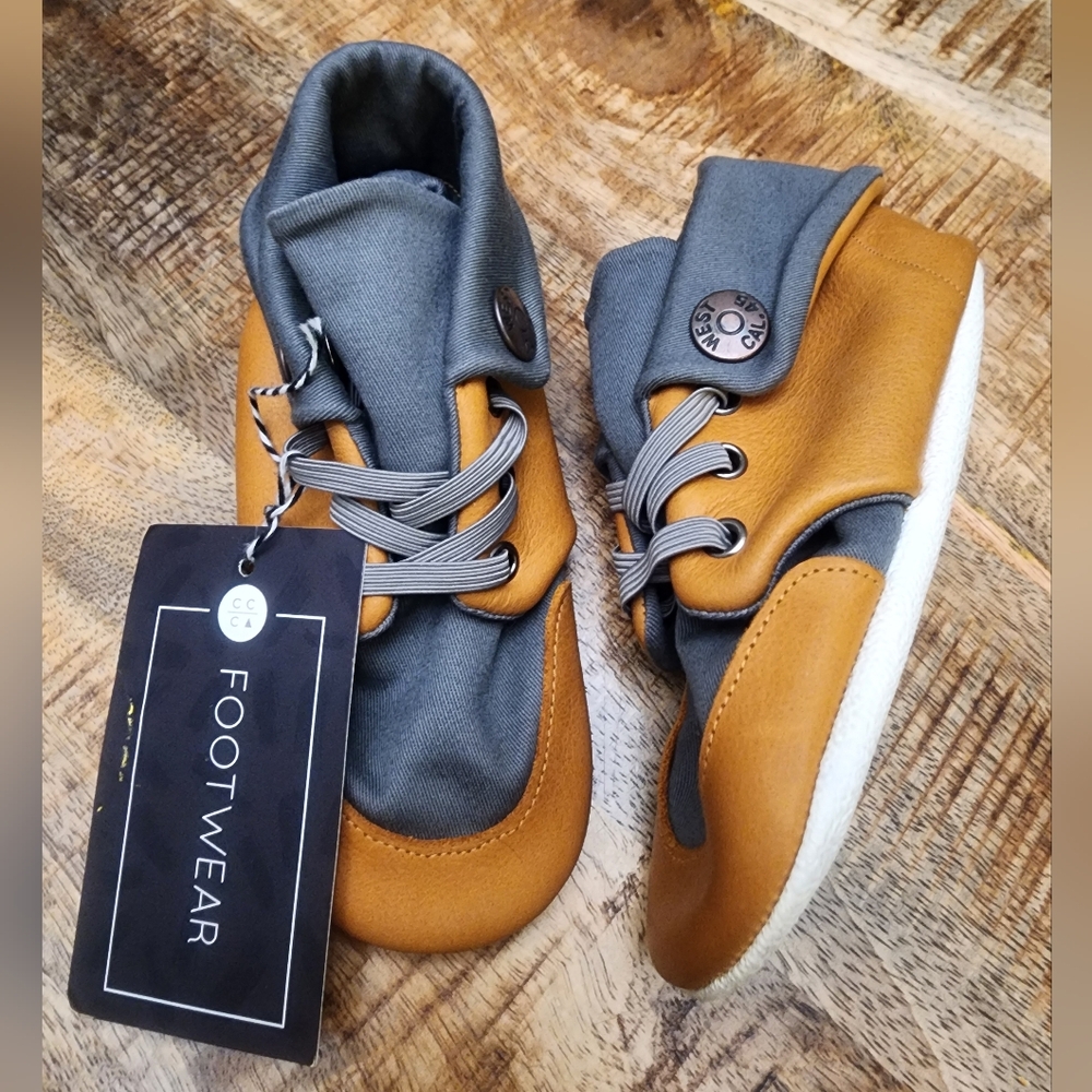 Gray and Tan Baby Shoes